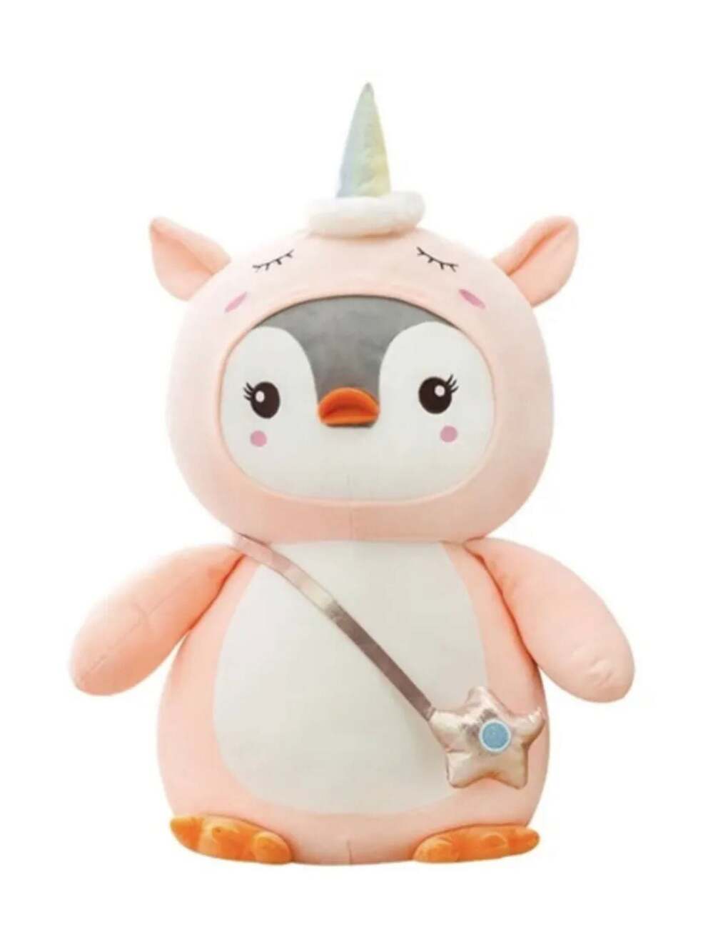 Pink penguin plush with unicorn costume • ,